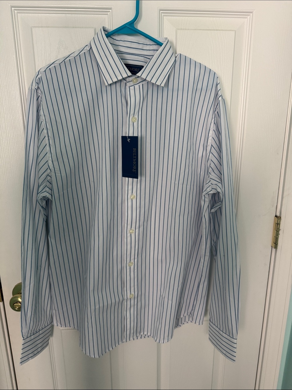 NWT! Biltmore Men's White Button-Down Shirt with Blue Pinstripes